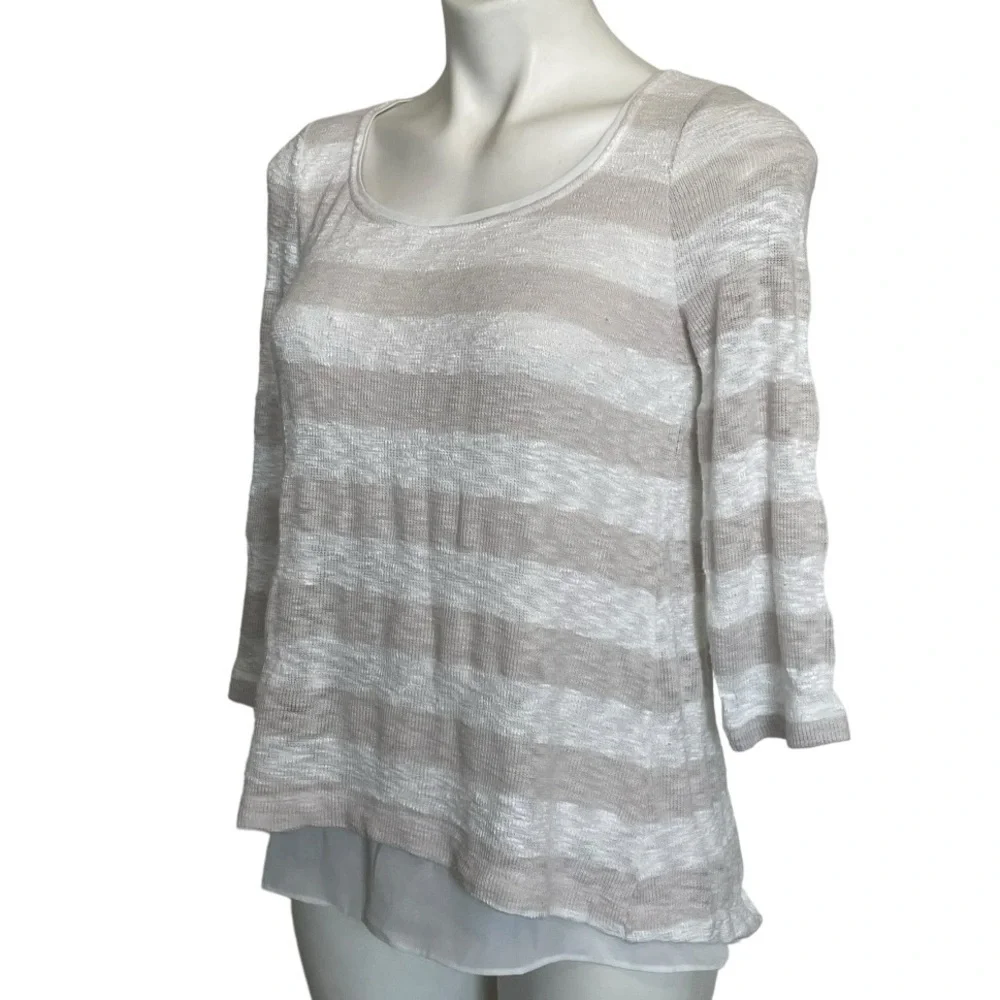 White House Black Market Knit Top Women’s XS | Taupe, White